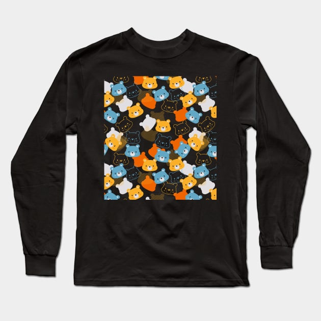 Abstrct Colorful Bear Cartoon Pattern Long Sleeve T-Shirt by FlinArt